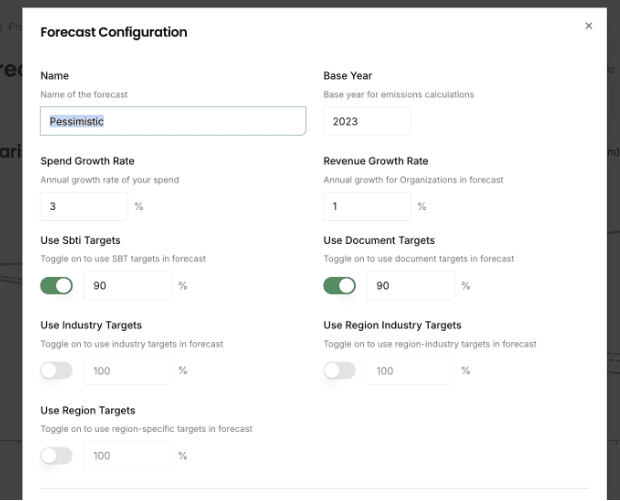 Forecast scenario configuration attributes